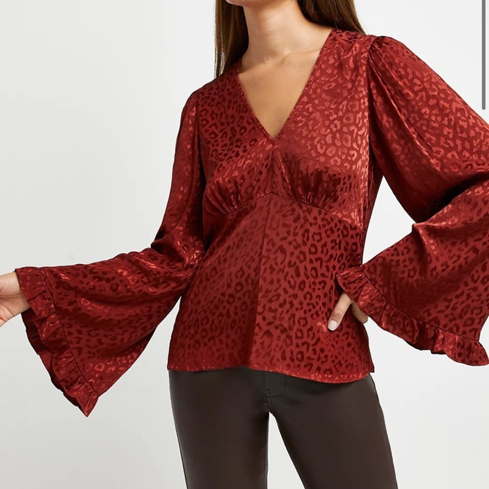 NWT Red Animal Print Blouse